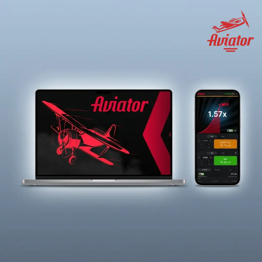 Aviator game app icons displayed for Android, iOS, Windows, and macOS operating systems on device screens