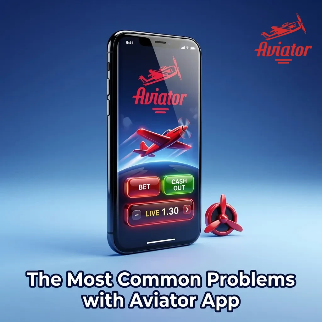 Smartphone screen showing Aviator app troubleshooting steps with error icons and settings menu options displayed
